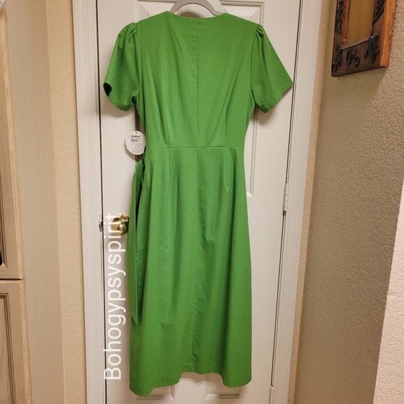 NWT $158 Anthropologie Small Green Wrap Midi Dress - Picture 17 of 17